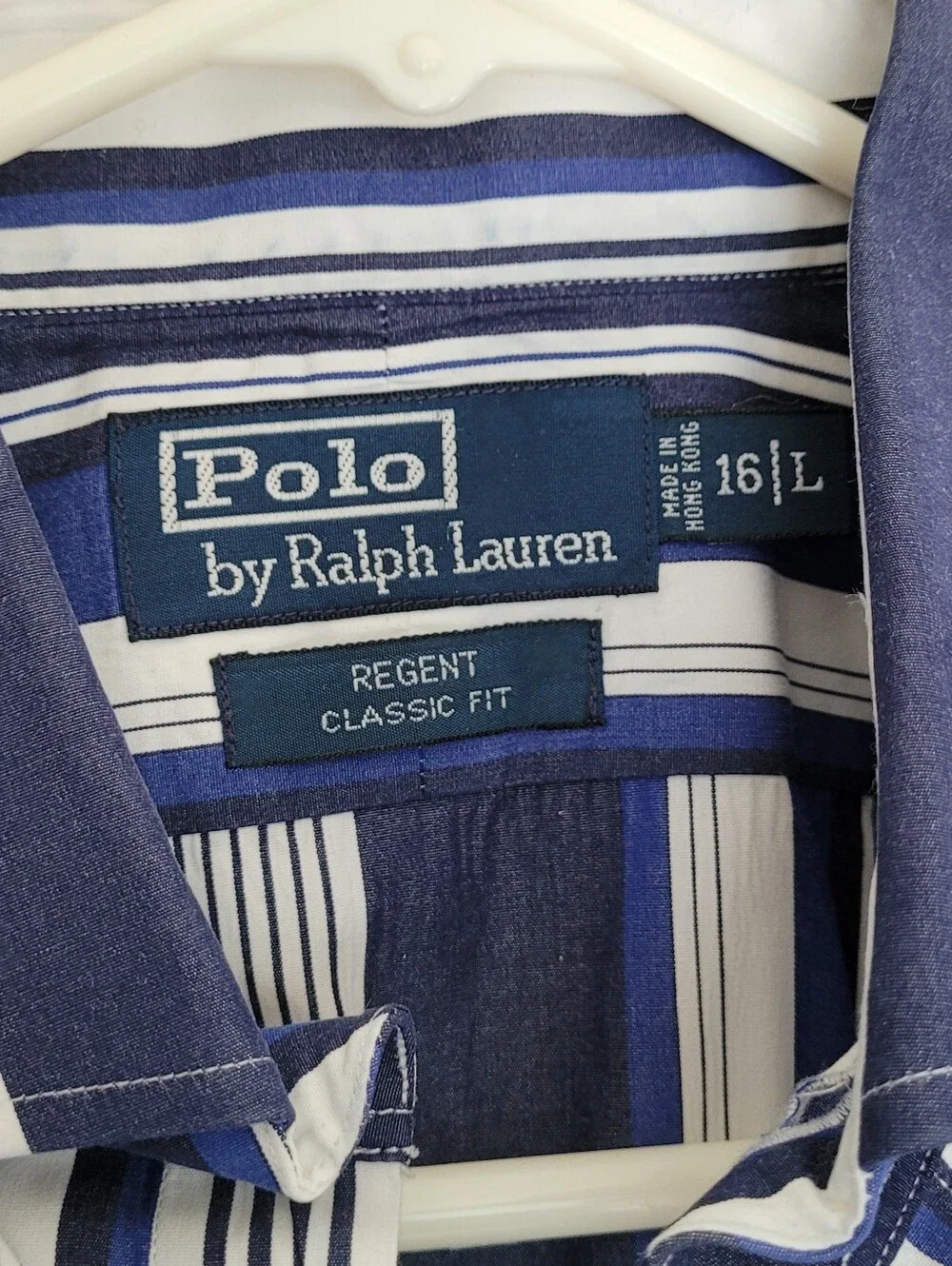 Polo by Ralph Lauren Navy, Royal Blue & White Vertical Stripe Dress Shirt